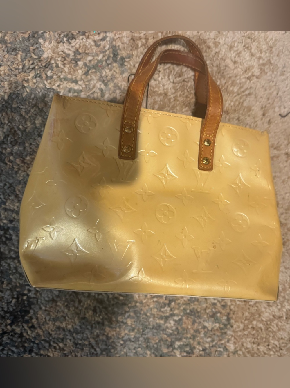 Louis Vuitton Yellow Patent Monogram Tote with Brown Leather Handles